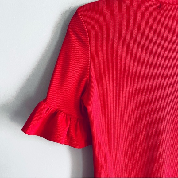 SHEIN Women's Red Short Bell Sleeve Mock Turtle Neck Shirt Top Size Large - Picture 5 of 10